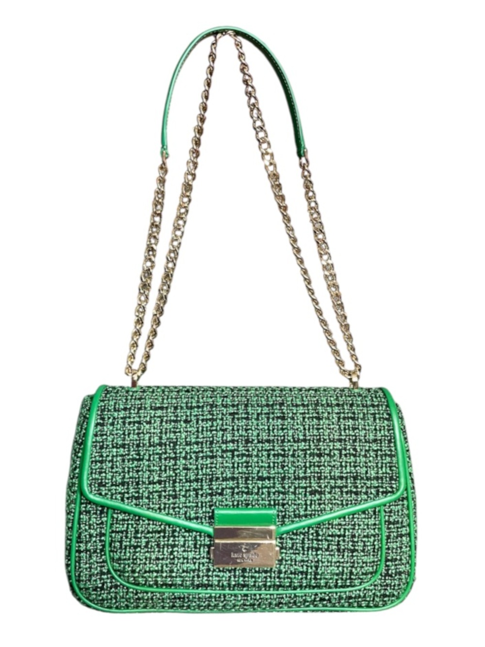 $75 Start - Kate Spade Green Tweed 2 Way Chain Strap Shoulder Bag Crossbody